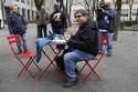 Jason Anthony, an Amazon worker and union organizer, keeps track of the ongoing count of votes to u…